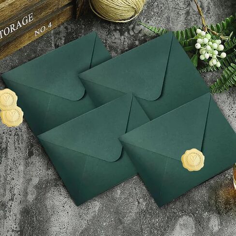 25Pcs Green A7 Envelopes with 1Sheet Gold Embossed Heart Stickers Self-Adhesive Seal 5x7 Envelopes Card Envelopes A7 Flap Envelopes for Greeting Cards Birthdays Weddings Postcards Mailing in Saudi Arabia