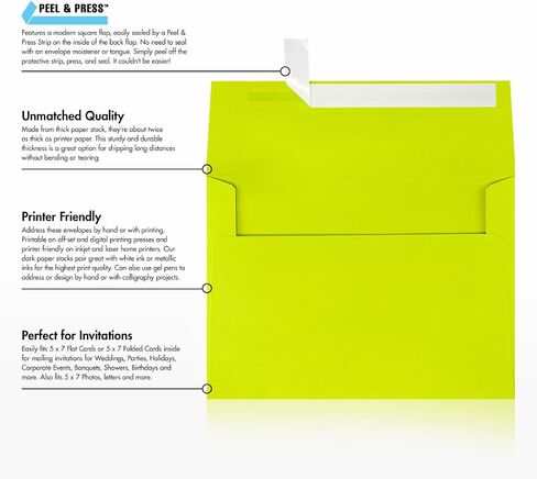 LUXPaper A7 Invitation Envelopes | Peel & Press | 5 1/4" x 7 1/4" | Wasabi Green | 80lb. Text | 50 Qty in Saudi Arabia
