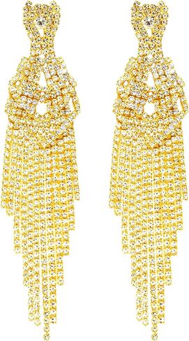 Rhinestone Dangle Earrings for Women Girls,S925 Silver Gold Sparkly Dangle Tassel Statement Earrings, Long Chandelier Earrings, Lightweight Ear Studs Cubic Zirconia Crystal Statement Bridal Wedding in Saudi Arabia