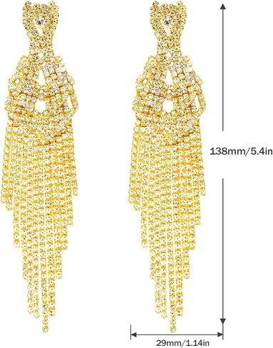 Rhinestone Dangle Earrings for Women Girls,S925 Silver Gold Sparkly Dangle Tassel Statement Earrings, Long Chandelier Earrings, Lightweight Ear Studs Cubic Zirconia Crystal Statement Bridal Wedding in Saudi Arabia