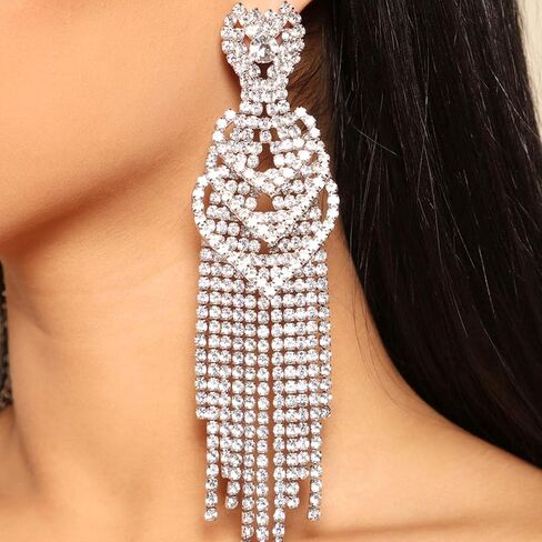 Rhinestone Dangle Earrings for Women Girls,S925 Silver Gold Sparkly Dangle Tassel Statement Earrings, Long Chandelier Earrings, Lightweight Ear Studs Cubic Zirconia Crystal Statement Bridal Wedding in Saudi Arabia