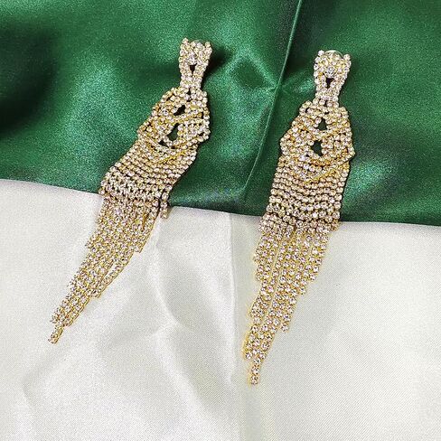 Rhinestone Dangle Earrings for Women Girls,S925 Silver Gold Sparkly Dangle Tassel Statement Earrings, Long Chandelier Earrings, Lightweight Ear Studs Cubic Zirconia Crystal Statement Bridal Wedding in Saudi Arabia