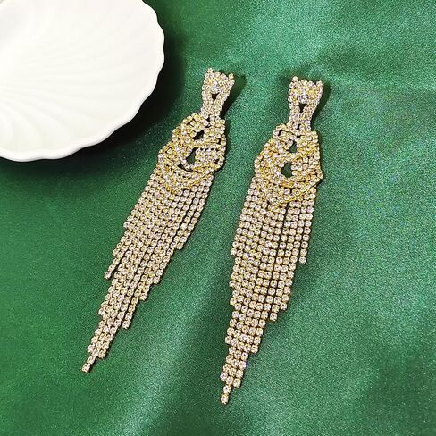 Rhinestone Dangle Earrings for Women Girls,S925 Silver Gold Sparkly Dangle Tassel Statement Earrings, Long Chandelier Earrings, Lightweight Ear Studs Cubic Zirconia Crystal Statement Bridal Wedding in Saudi Arabia