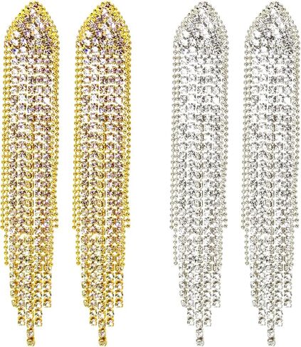 Rhinestone Dangle Earrings for Women Girls,S925 Silver Gold Sparkly Dangle Tassel Statement Earrings, Long Chandelier Earrings, Lightweight Ear Studs Cubic Zirconia Crystal Statement Bridal Wedding in Saudi Arabia