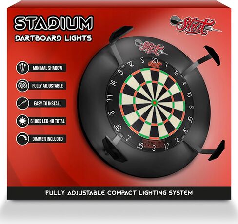 نظام إضاءة Shot Darts Stadium Dartboard - 4 أذرع فولاذية وخافتة لضبط شدة الضوء (6100K LEDs) الحد الأدنى من الظل، متعدد الاستخدامات، تصميم مدمج وخفيف الوزن، سهل التركيب in Saudi Arabia