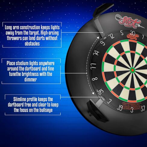 نظام إضاءة Shot Darts Stadium Dartboard - 4 أذرع فولاذية وخافتة لضبط شدة الضوء (6100K LEDs) الحد الأدنى من الظل، متعدد الاستخدامات، تصميم مدمج وخفيف الوزن، سهل التركيب in Saudi Arabia