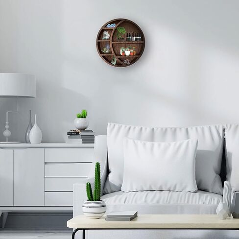 Wooden Crescent Moon Shelf Wall Decor - Decorative Boho Home Hanging Display Shelf for Bedroom, Dorm, Nursery - Easy Mount Storage for Crystals and Essential Oils - 14 x 14 x 3.5 (Brown) in Saudi Arabia