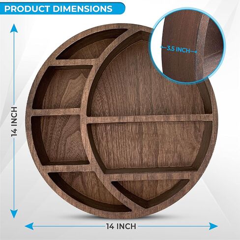 Wooden Crescent Moon Shelf Wall Decor - Decorative Boho Home Hanging Display Shelf for Bedroom, Dorm, Nursery - Easy Mount Storage for Crystals and Essential Oils - 14 x 14 x 3.5 (Brown) in Saudi Arabia