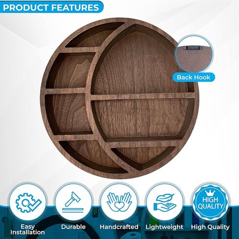 Wooden Crescent Moon Shelf Wall Decor - Decorative Boho Home Hanging Display Shelf for Bedroom, Dorm, Nursery - Easy Mount Storage for Crystals and Essential Oils - 14 x 14 x 3.5 (Brown) in Saudi Arabia