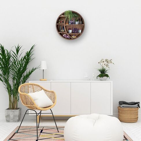 Wooden Crescent Moon Shelf Wall Decor - Decorative Boho Home Hanging Display Shelf for Bedroom, Dorm, Nursery - Easy Mount Storage for Crystals and Essential Oils - 14 x 14 x 3.5 (Brown) in Saudi Arabia