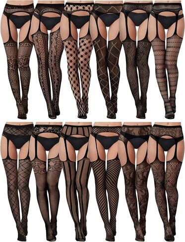 Skylety 12 Pairs Women Fishnet Thigh High Stockings Patterned Tights Suspender Pantyhose Stockings for Women Girls in Saudi Arabia