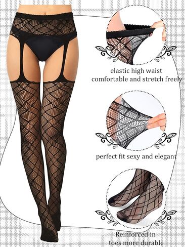 Skylety 12 Pairs Women Fishnet Thigh High Stockings Patterned Tights Suspender Pantyhose Stockings for Women Girls in Saudi Arabia