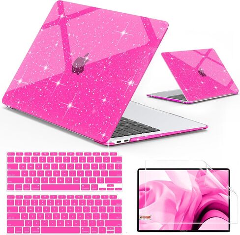 B BELK Compatible with MacBook Air 13 inch Case 2022 to 2018 Released A2337 M1 A2179 A1932 with Touch ID, Sparkly Plastic Hard Shell Cover + 2 Keyboard Covers + Screen Protector, Glitter Hot Pink in Saudi Arabia
