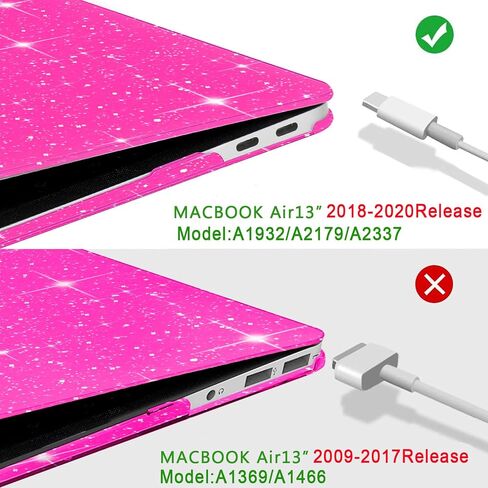 B BELK Compatible with MacBook Air 13 inch Case 2022 to 2018 Released A2337 M1 A2179 A1932 with Touch ID, Sparkly Plastic Hard Shell Cover + 2 Keyboard Covers + Screen Protector, Glitter Hot Pink in Saudi Arabia