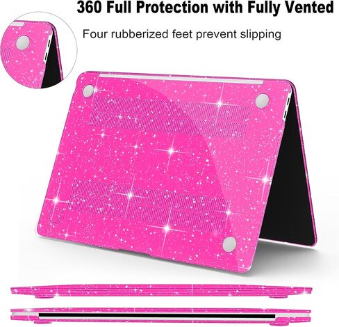 B BELK Compatible with MacBook Air 13 inch Case 2022 to 2018 Released A2337 M1 A2179 A1932 with Touch ID, Sparkly Plastic Hard Shell Cover + 2 Keyboard Covers + Screen Protector, Glitter Hot Pink in Saudi Arabia