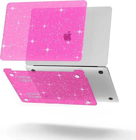 B BELK Compatible with MacBook Air 13 inch Case 2022 to 2018 Released A2337 M1 A2179 A1932 with Touch ID, Sparkly Plastic Hard Shell Cover + 2 Keyboard Covers + Screen Protector, Glitter Hot Pink in Saudi Arabia