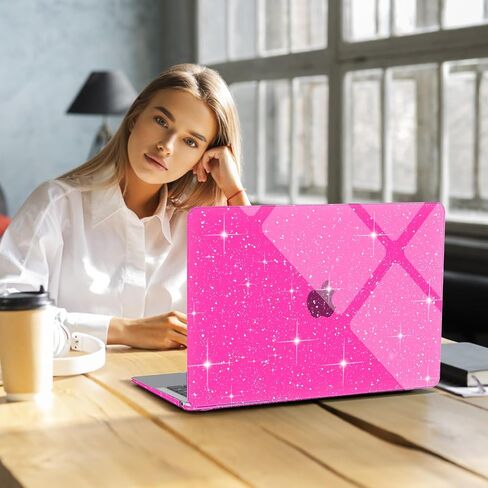 B BELK Compatible with MacBook Air 13 inch Case 2022 to 2018 Released A2337 M1 A2179 A1932 with Touch ID, Sparkly Plastic Hard Shell Cover + 2 Keyboard Covers + Screen Protector, Glitter Hot Pink in Saudi Arabia