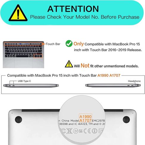 حافظة MOSISO متوافقة مع جهاز MacBook Pro مقاس 15 بوصة إصدار 2019 2018 2017 2016 إصدار A1990 A1707 مع شريط لمس، غطاء حماية بلاستيكي صلب وواقي شاشة، شفاف كريستالي in Saudi Arabia