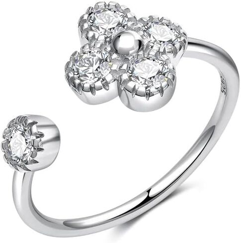 Solid 925 Sterling Silver Ring Birthstone Flower Ring for Women Girl Personalized Ring Adjustable Open Ring Gift for Girls in Saudi Arabia