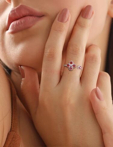 Solid 925 Sterling Silver Ring Birthstone Flower Ring for Women Girl Personalized Ring Adjustable Open Ring Gift for Girls in Saudi Arabia