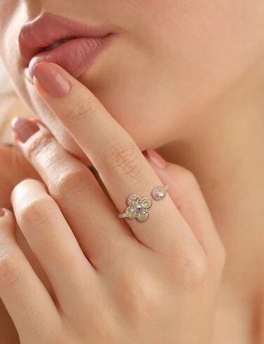 Solid 925 Sterling Silver Ring Birthstone Flower Ring for Women Girl Personalized Ring Adjustable Open Ring Gift for Girls in Saudi Arabia