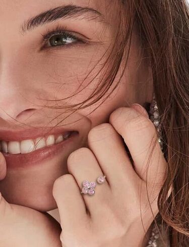 Solid 925 Sterling Silver Ring Birthstone Flower Ring for Women Girl Personalized Ring Adjustable Open Ring Gift for Girls in Saudi Arabia