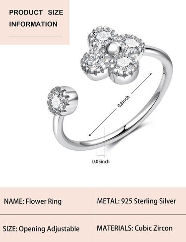 Solid 925 Sterling Silver Ring Birthstone Flower Ring for Women Girl Personalized Ring Adjustable Open Ring Gift for Girls in Saudi Arabia