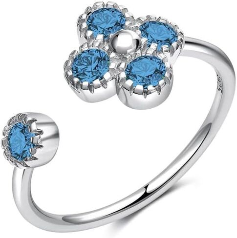 Solid 925 Sterling Silver Ring Birthstone Flower Ring for Women Girl Personalized Ring Adjustable Open Ring Gift for Girls in Saudi Arabia