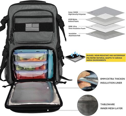 Tactical Meal Prep Backpack,519 Fitness Insulated Lunch Backpack with Removable Meal Compartment,16 Hours Insulation,Hiking Lunch Rucksack with Molle,Heavy Duty Hydration Backpack (Black) in Kuwait