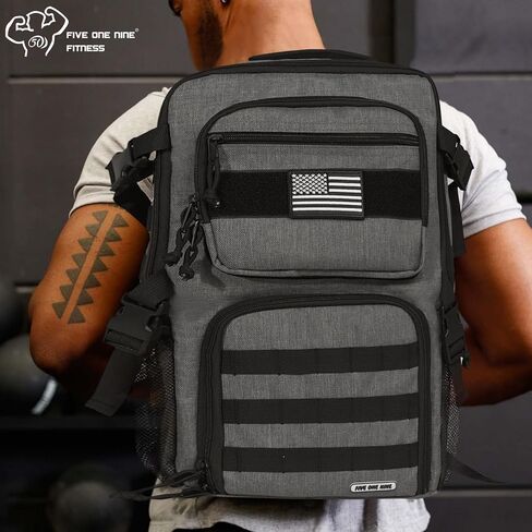 Tactical Meal Prep Backpack,519 Fitness Insulated Lunch Backpack with Removable Meal Compartment,16 Hours Insulation,Hiking Lunch Rucksack with Molle,Heavy Duty Hydration Backpack (Black) in Kuwait