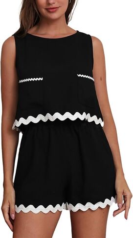 WOWULOVELY Womens 2 Piece Summer Outfits Sleeveless Tank Crop Tops Shorts Lounge Sets Pajama Set with Pockets in Saudi Arabia