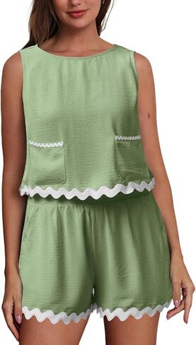 WOWULOVELY Womens 2 Piece Summer Outfits Sleeveless Tank Crop Tops Shorts Lounge Sets Pajama Set with Pockets in Saudi Arabia