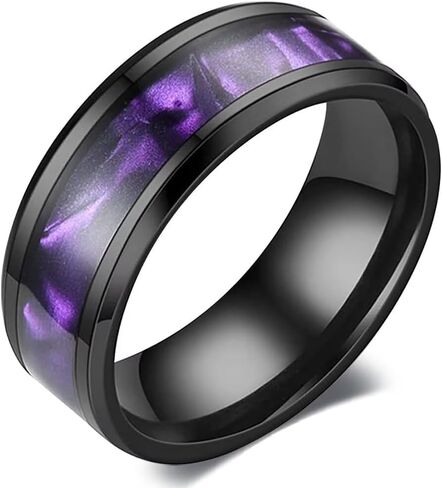 His and Hers Couple Rings,Black Gold Filled Womens Promise Wedding Ring Purple Cubic Zirconia Cz,8mm Titanium Steel Mens Classics Wedding Bands in Saudi Arabia