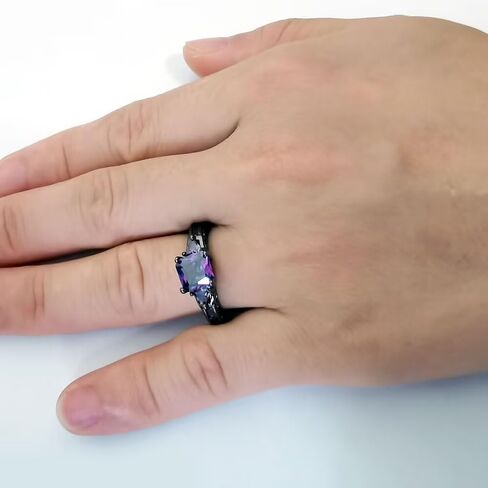 His and Hers Couple Rings,Black Gold Filled Womens Promise Wedding Ring Purple Cubic Zirconia Cz,8mm Titanium Steel Mens Classics Wedding Bands in Saudi Arabia
