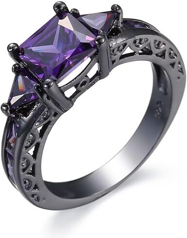 His and Hers Couple Rings,Black Gold Filled Womens Promise Wedding Ring Purple Cubic Zirconia Cz,8mm Titanium Steel Mens Classics Wedding Bands in Saudi Arabia