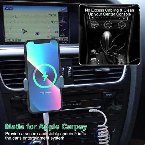 كابل ملفوف USB-C إلى Lightning [معتمد من MFi] كابل Apple CarPlay مع مزامنة البيانات، كابل شحن iPhone قصير قابل للسحب لأجهزة iPhone/Pad/Pod، أبيض in Kuwait