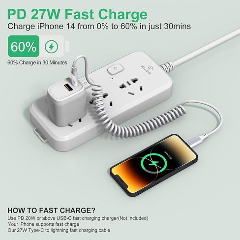 كابل ملفوف USB-C إلى Lightning [معتمد من MFi] كابل Apple CarPlay مع مزامنة البيانات، كابل شحن iPhone قصير قابل للسحب لأجهزة iPhone/Pad/Pod، أبيض in Kuwait