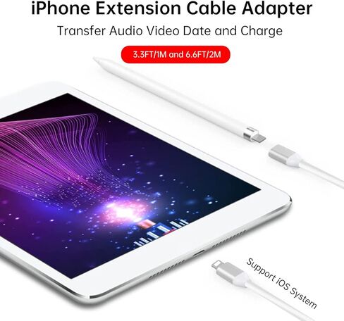 كابل تمديد لايتنينج أسود بطول 3.3 قدم/1 متر، محول كابل موسع ذكر إلى أنثى لتمرير بيانات الصوت والفيديو والموسيقى وشحن الطاقة in Saudi Arabia
