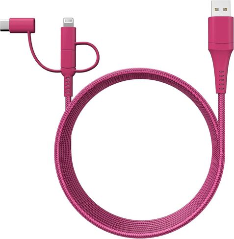 Classy Chargers Universal 3-in-1 Nylon Charging Cables for iPhone, Android, and More | 6ft Certified Lightning Cable, Type C, Micro USB | Compatible with All Phone Types (Hot Pink) in Saudi Arabia