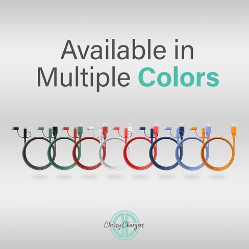 Classy Chargers Universal 3-in-1 Nylon Charging Cables for iPhone, Android, and More | 6ft Certified Lightning Cable, Type C, Micro USB | Compatible with All Phone Types (Hot Pink) in Saudi Arabia