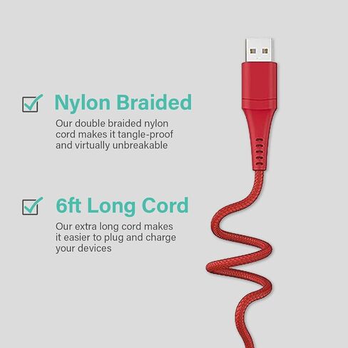 Classy Chargers Universal 3-in-1 Nylon Charging Cables for iPhone, Android, and More | 6ft Certified Lightning Cable, Type C, Micro USB | Compatible with All Phone Types (Hot Pink) in Saudi Arabia