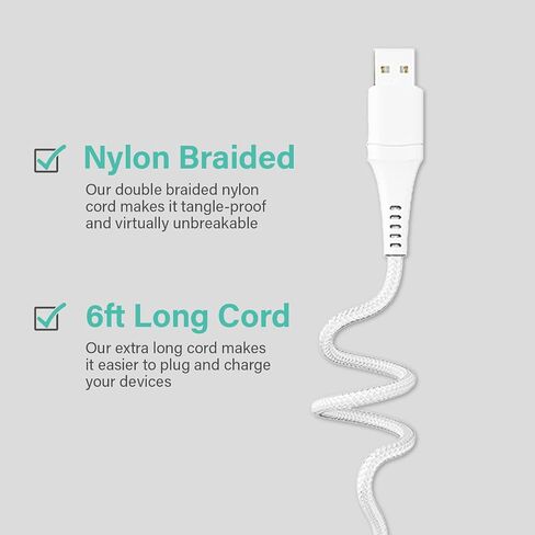 Classy Chargers Universal 3-in-1 Nylon Charging Cables for iPhone, Android, and More | 6ft Certified Lightning Cable, Type C, Micro USB | Compatible with All Phone Types (Hot Pink) in Saudi Arabia