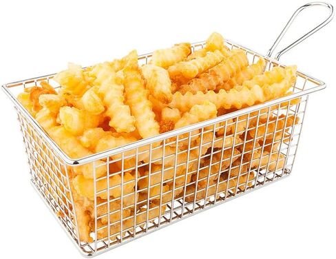 Restaurantware 5 x 4 Inch Fryer Basket 1 Square Small Fry Basket - Mesh Grid With Handle Silver Stainless Steel French Fry Basket Food-Grade For Tenders Fried Shrimp And More in Saudi Arabia