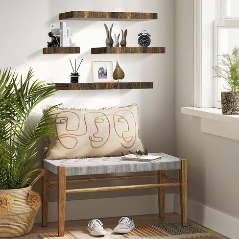 Brown Floating Shelves Wall Mounted Set of 6, 5 Sizes Wood Wall Corner Shelves, Hanging Book Shelf with Invisible Bracket for Display Pictures Plants Study Office Wall Storage and Decoration in Saudi Arabia