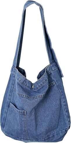 Denim Shoulder Bag Denim Crossbody Bag Denim Tote Bags Women's Retro Large Canvas Shoulder Bag Casual Style Lightweight Bag in Saudi Arabia