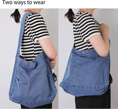Denim Shoulder Bag Denim Crossbody Bag Denim Tote Bags Women's Retro Large Canvas Shoulder Bag Casual Style Lightweight Bag in Saudi Arabia