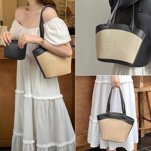 DOB SEHCS Straw Purses for Women Ladies Small Woven Summer Beach Shoulder Tote Bags with Top-Handle Vacation Travel Handbag in Saudi Arabia