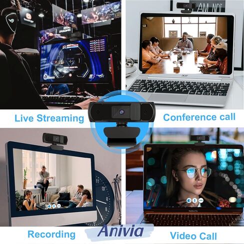 كاميرا ويب HD 1080P Pro مع غطاء للخصوصية وحامل ثلاثي القوائم، مكالمات فيديو 5 ميجا بكسل/30 إطارًا في الثانية، صوت ستيريو واضح، تصحيح الضوء عالي الدقة، تعمل مع Skype، Zoom، FaceTime in Kuwait