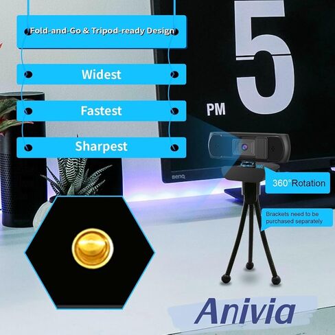 كاميرا ويب HD 1080P Pro مع غطاء للخصوصية وحامل ثلاثي القوائم، مكالمات فيديو 5 ميجا بكسل/30 إطارًا في الثانية، صوت ستيريو واضح، تصحيح الضوء عالي الدقة، تعمل مع Skype، Zoom، FaceTime in Kuwait