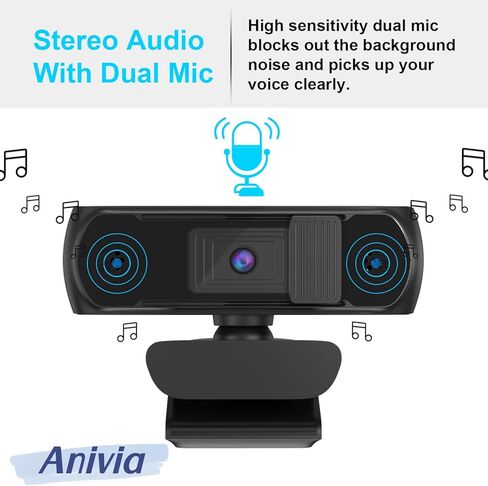 كاميرا ويب HD 1080P Pro مع غطاء للخصوصية وحامل ثلاثي القوائم، مكالمات فيديو 5 ميجا بكسل/30 إطارًا في الثانية، صوت ستيريو واضح، تصحيح الضوء عالي الدقة، تعمل مع Skype، Zoom، FaceTime in Kuwait